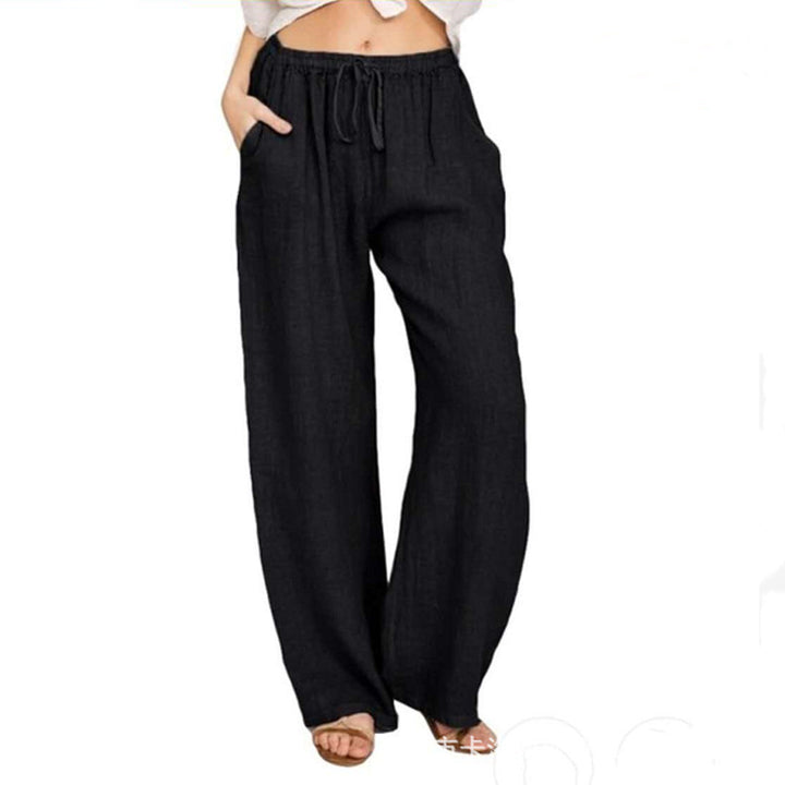 Damen nan weite Leinenhose mit elastischem Bund Kordelzug und Seitentaschen Drune