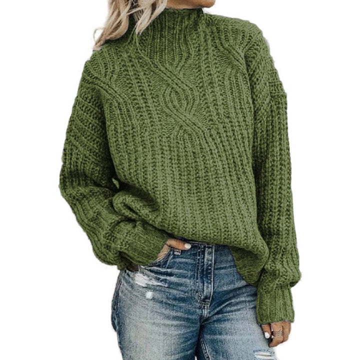 Damen Grobstrickpullover mit hohem Kragen und Zopfdetails Drune