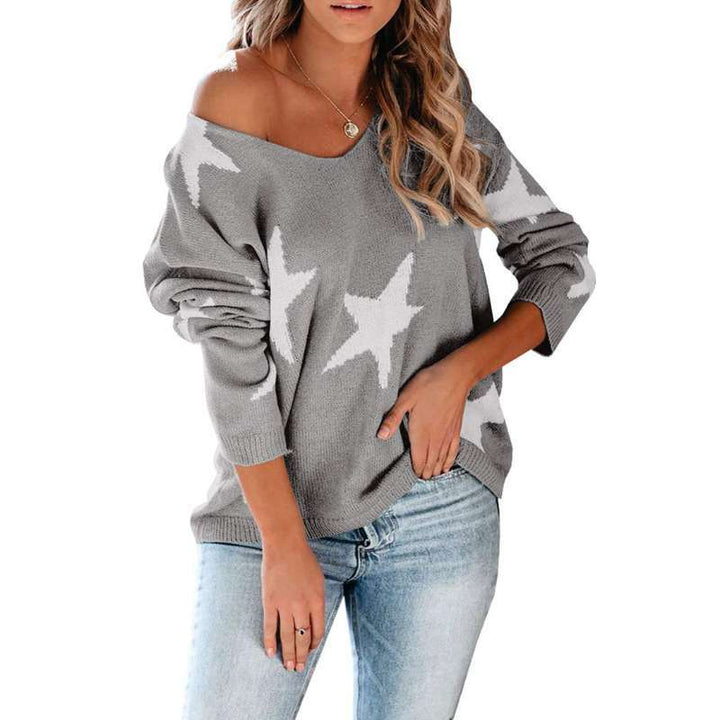 Damen lässiger Pullover mit Sternenmotiv und weitem Schnitt Drune
