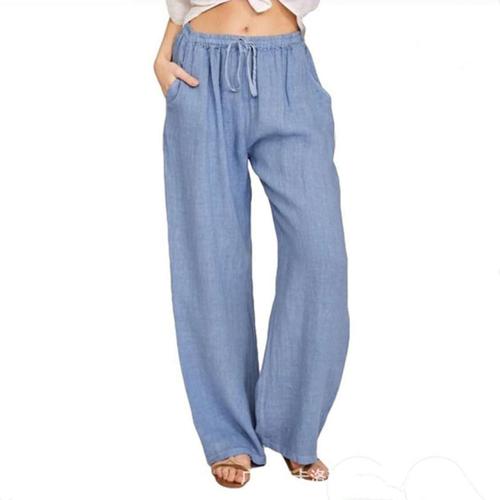 Damen nan weite Leinenhose mit elastischem Bund Kordelzug und Seitentaschen Drune