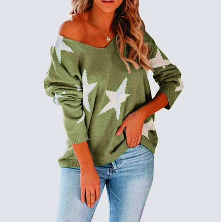 Damen lässiger Pullover mit Sternenmotiv und weitem Schnitt Drune