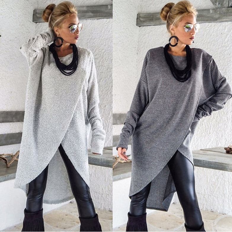 Drune | Strickpullover Asymmetrisches Design Langärmelig Übergroß Fit Weich Und Warm