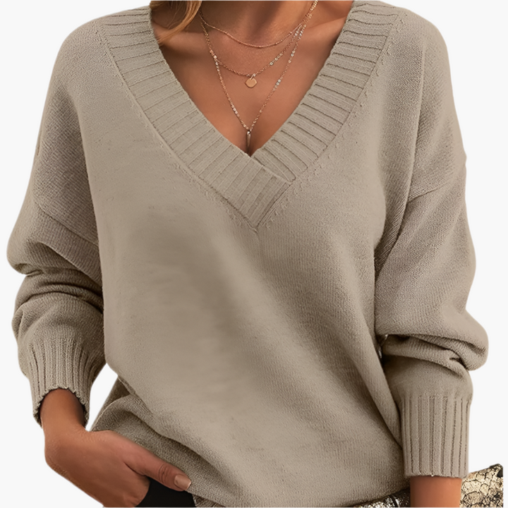 Drune | V-Ausschnitt Pullover - Eleganter Strickpullover im Oversize-Stil für Alltag & Büro