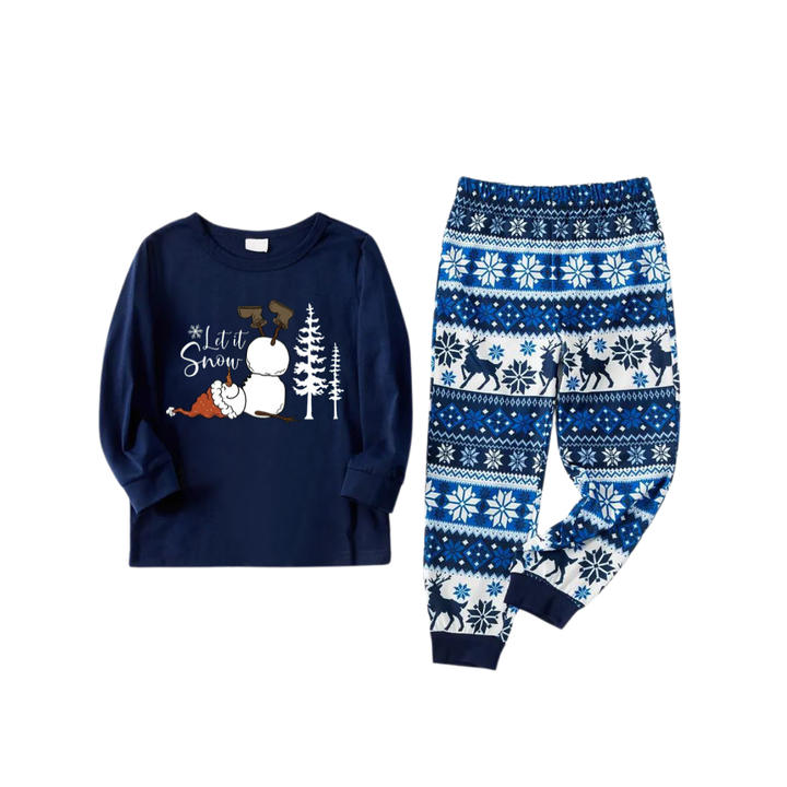 Drune | "Let it Snow" Slogan und Schneemann Bedruckte Blaue Weihnachts-Pyjamas im Matching-Design