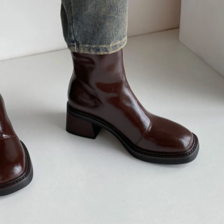 Drune | Stilvolle Leder Ankle Boots mit Blockabsatz für Damen Damen Ankle Boots