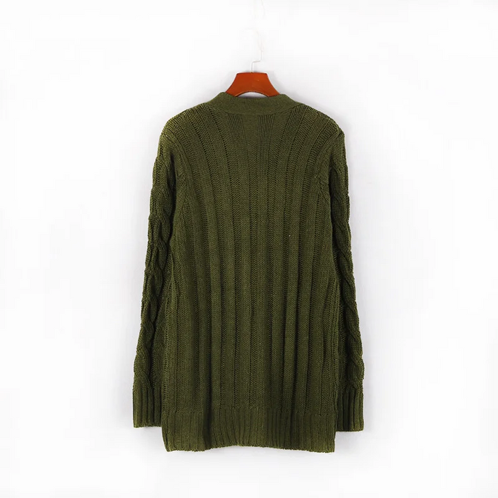Drune | Wollstrickjacke Damen Mit Zopfmuster Und Holzknöpfen, Lockere