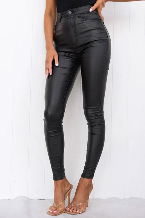 Drune | Hohe Taille Faux Leder Dehnbare Slim Fit Hosen