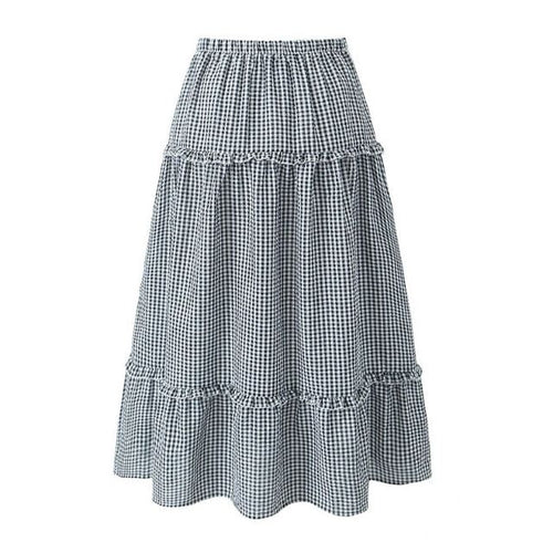 Drune | Gestuftes Gingham-Midirock mit Rüschendetail