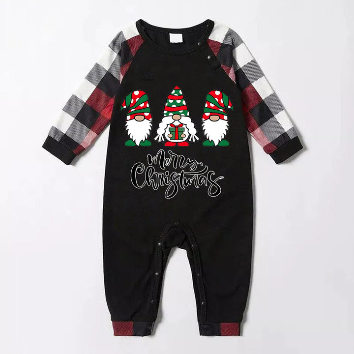 Drune | Frohe Weihnachten Süßer Gnome Druck Lässige Langarm Sweatshirts Kontrast Tops und Rot & Schwarz & Weiß Karierte Hose Familienpassende Pyjama Set mit Hund Bandana
