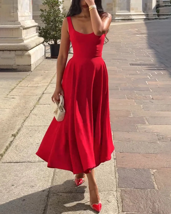 Drune | Rotes Enges Midikleid Mit Trägern