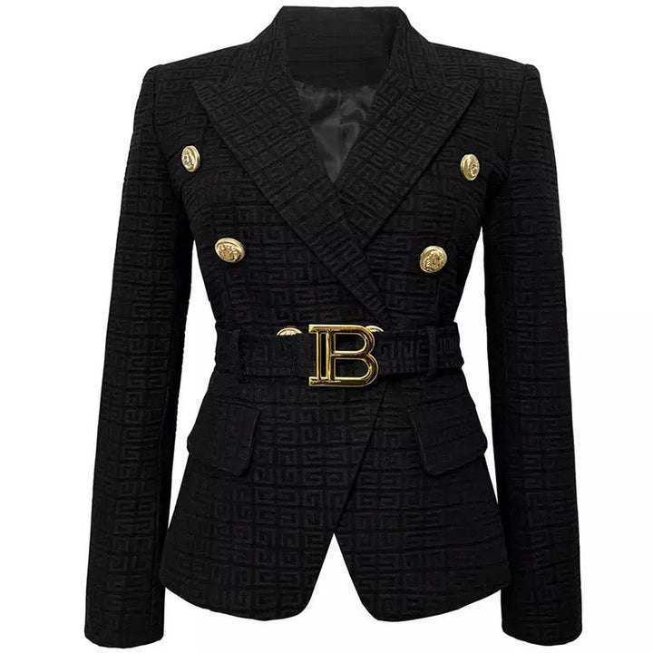 Drune | Tweed Blazer - Goldene Knopfakzente - Gürteltasche - Maßgeschneiderte Eleganz