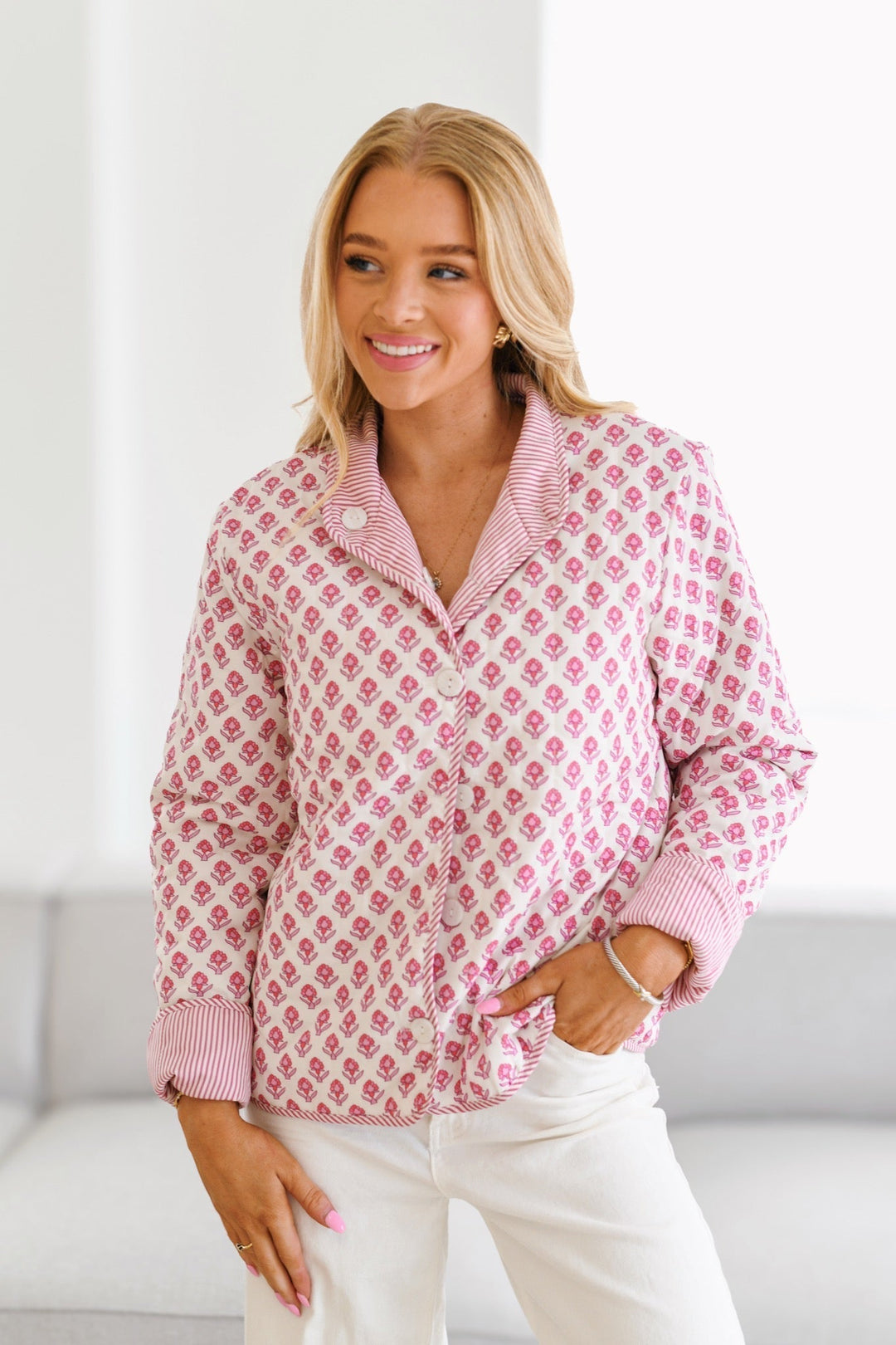 Drune | Bedruckte gesteppte Jacke - Baby Pink