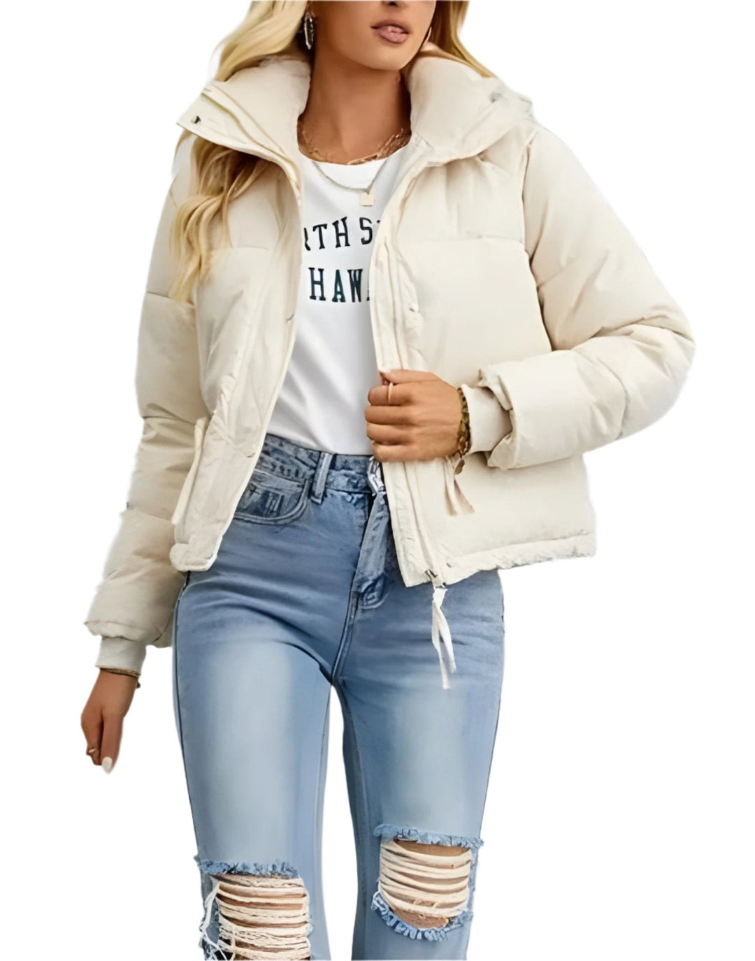 Drune | Warme Damen Pufferjacke mit Reißverschluss und Hohem Kragen