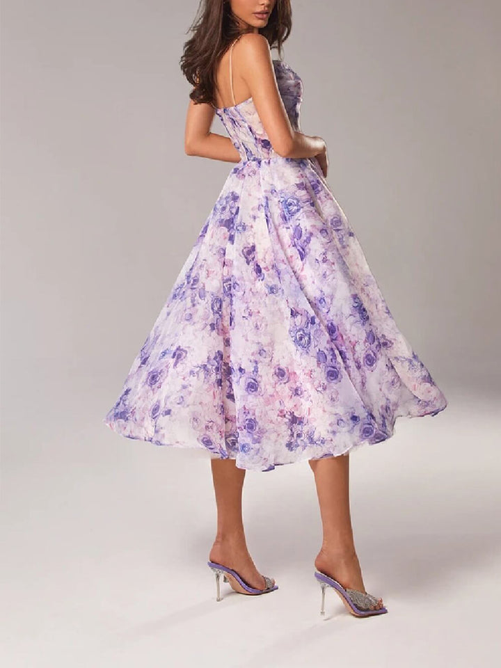 Drune | Chiffon Swing Midi-Kleid mit Blumenmuster für Damen
