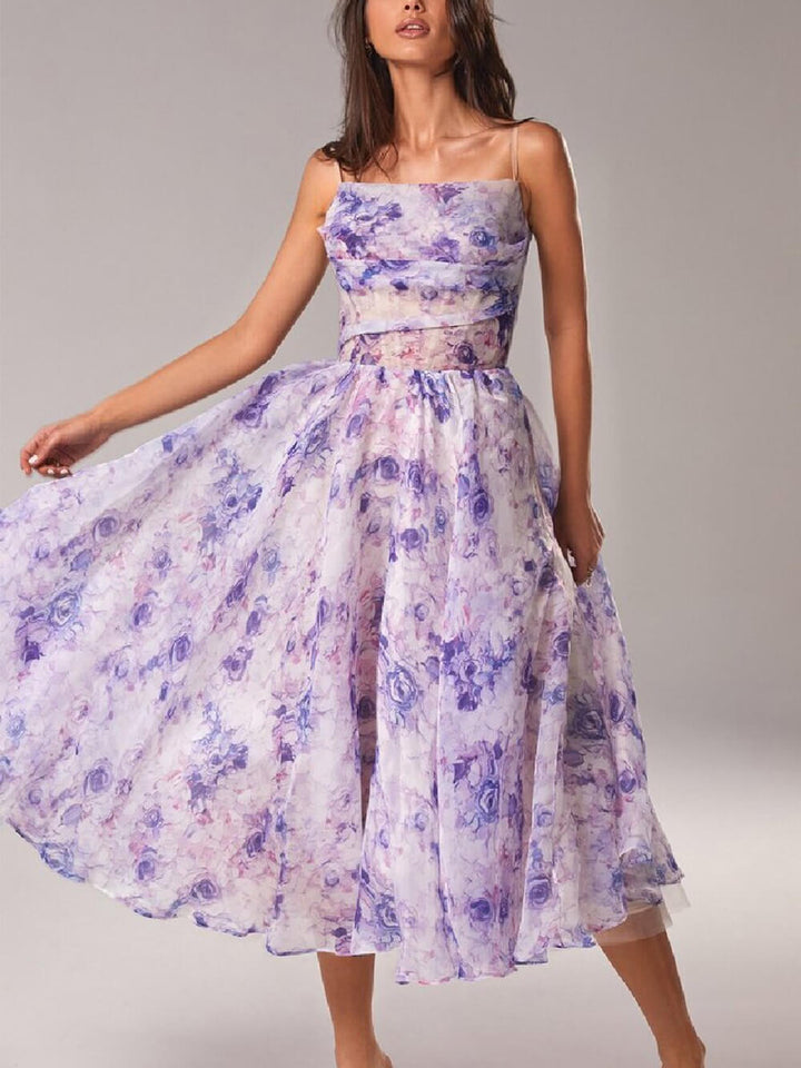 Drune | Chiffon Swing Midi-Kleid mit Blumenmuster für Damen