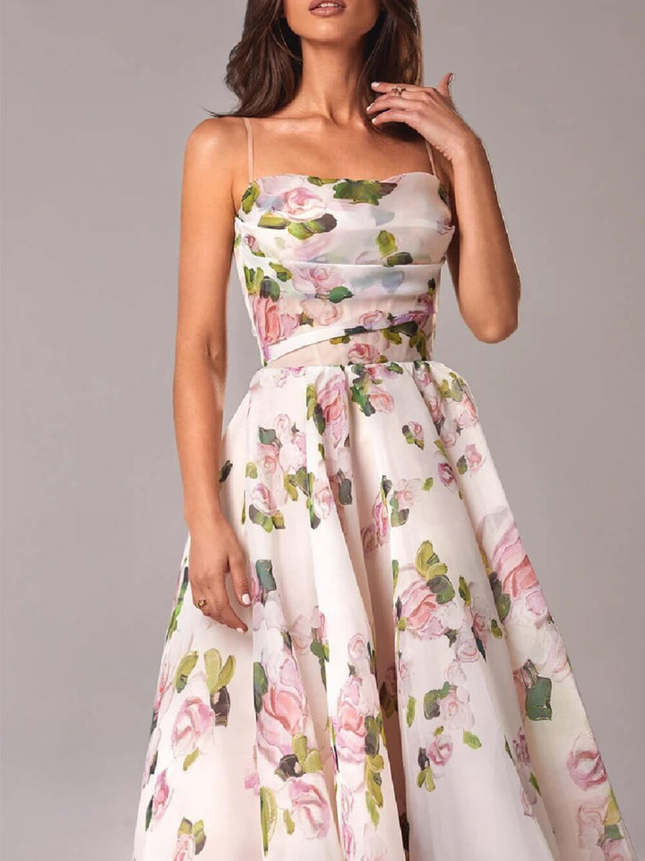 Drune | Chiffon Swing Midi-Kleid mit Blumenmuster für Damen