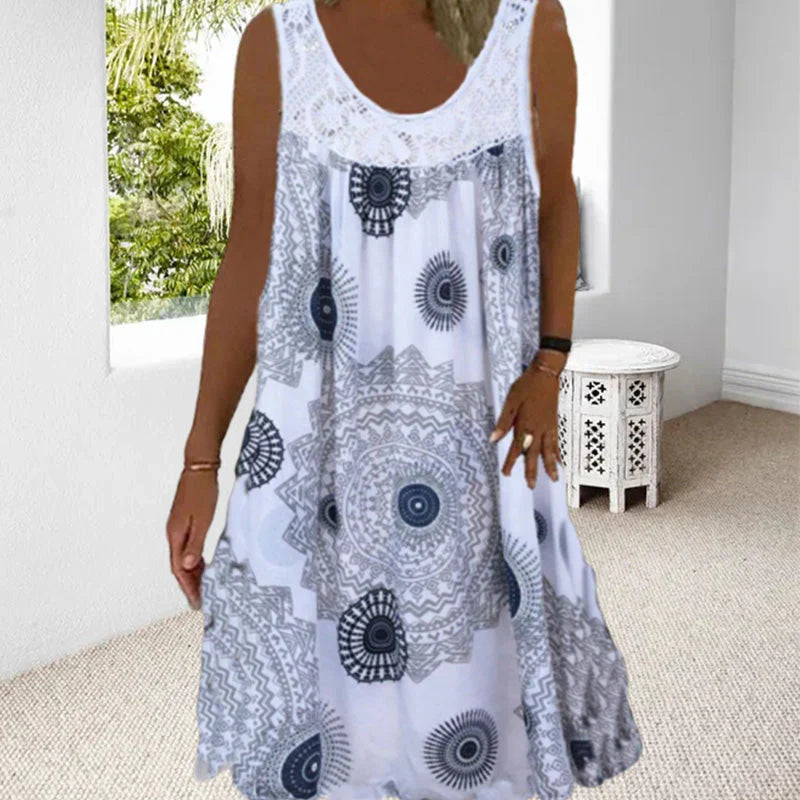 Drune | Ärmelloses Kleid mit Lebendigem Boho-Print
