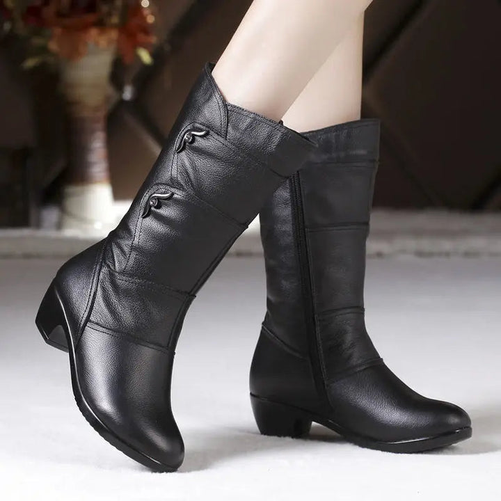 Drune | Damen Mid-Calf Plattform Keil Absatz Chunky Heel Stiefeletten