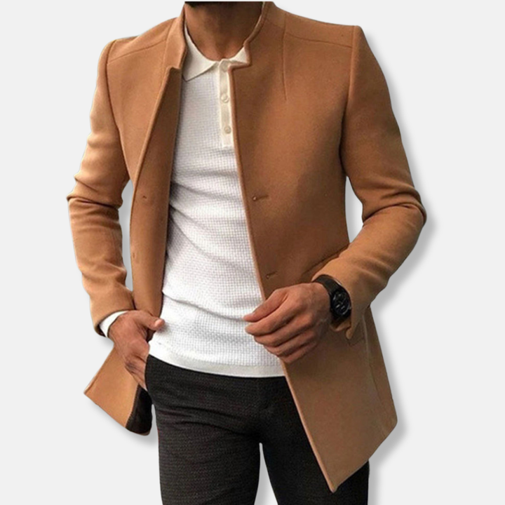 Drune | Slim Fit Wollmischung Kragenlos Einreiher Hüftlänge