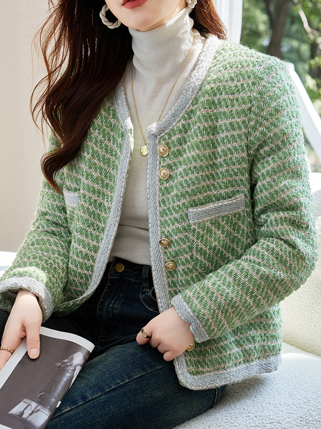 Drune | Klassische Rundhalsgarnknopf-Tweedjacke