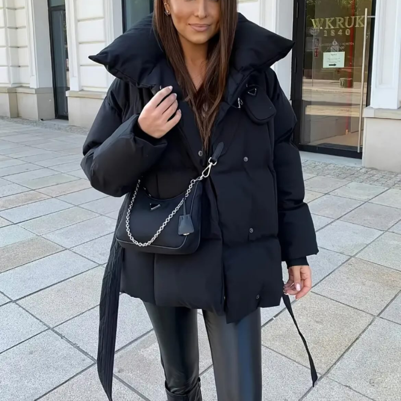 Drune | Winter Kurzjacke - Tailliert Schwarz Mit Gürtel