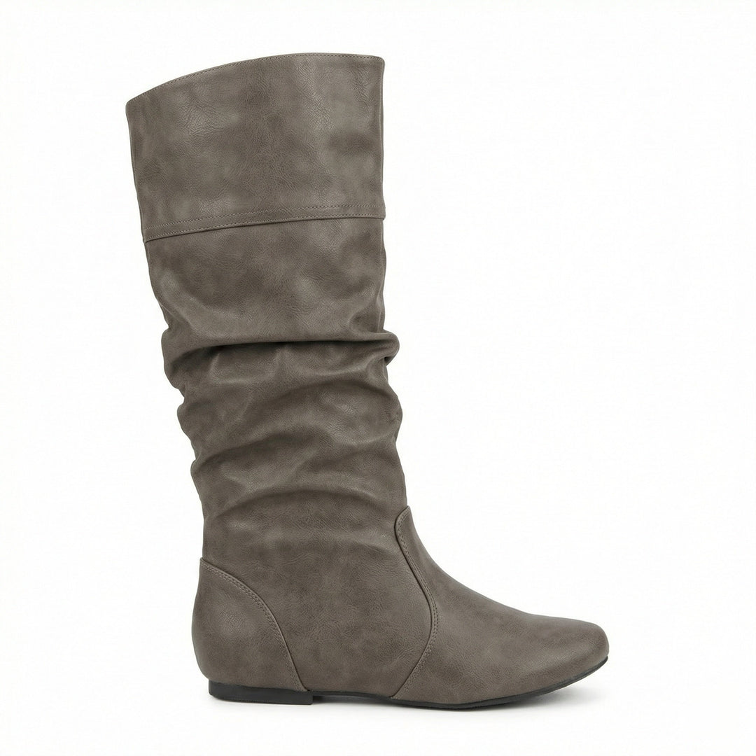 Drune | Flache Stiefel mit Falten Bis Zum Knie