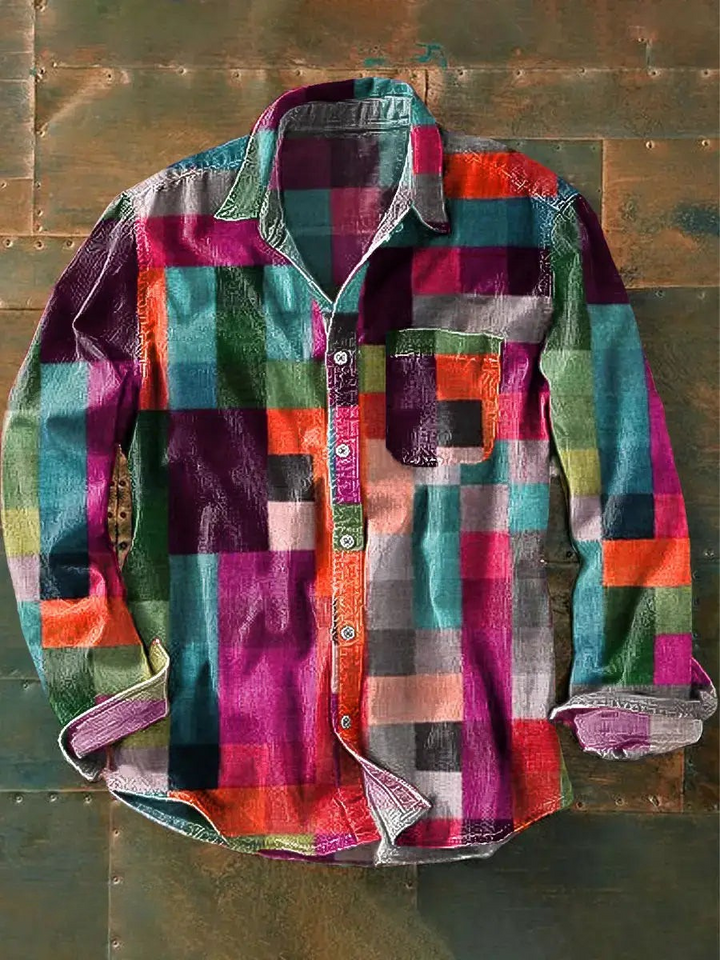 Drune | Stylisches Buntes Patchwork Button-Down Hemd