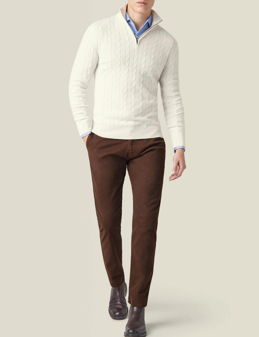 Drune | Zopfmuster Strickpullover mit Reißverschluss - Eleganter Business & Freizeit Pullover