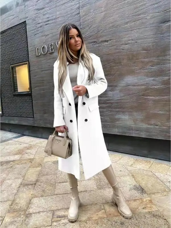 Drune | Damen Doppelknopf Mantel, Klassischer Eleganter Langer Mantel