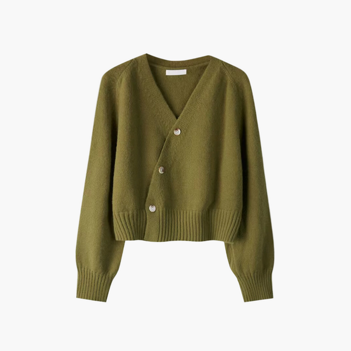 Drune | Strickjacke mit V-Ausschnitt und schräger Knopfleiste - Moderner Cardigan für Alltag und Büro