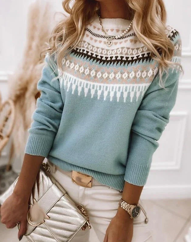 Drune | Gestrickte Wollmischung Fair Isle Muster Rundhals Lange Ärmel