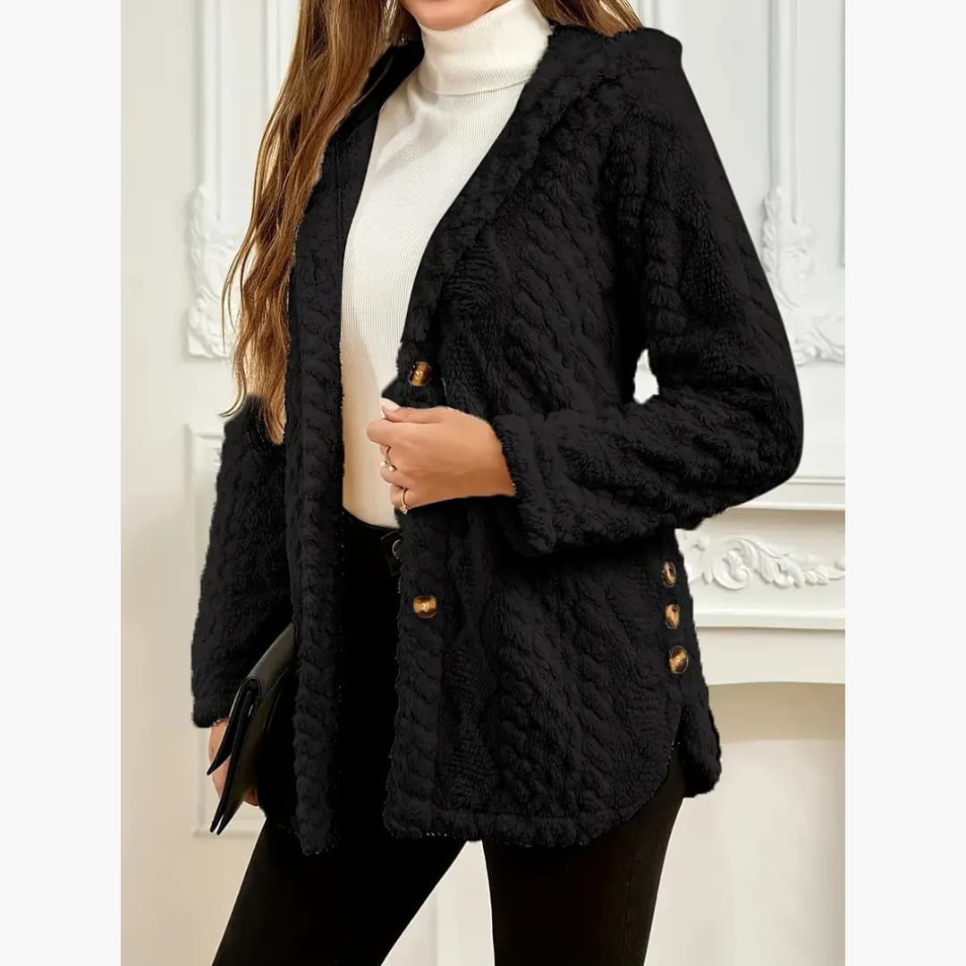 Drune | Gemütlicher Hoodie mit Teddy-Pullover und Knopf vorne für Damen