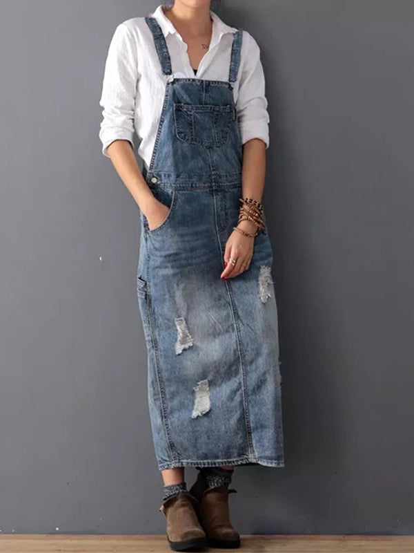 Drune | Lässig Latzhose Kleid mit Rückenschlitz und Taschen