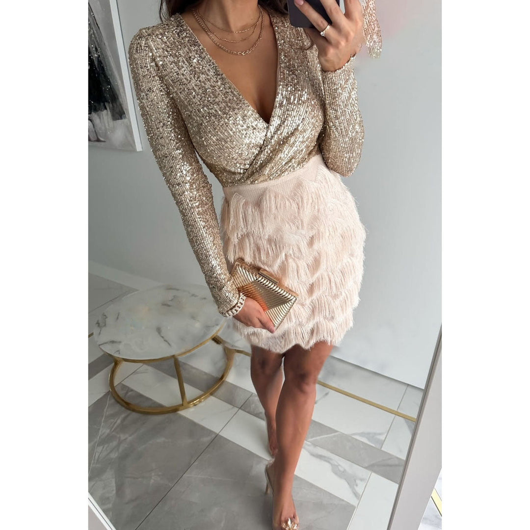 Drune | Stilvolle Winter Chic Glitter Mini Kleid für Frauen
