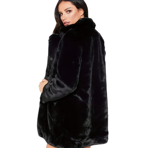 Drune | Elegante Kunstpelzjacke für Frauen Lange Ärmel Knopfverschluss Taschen
