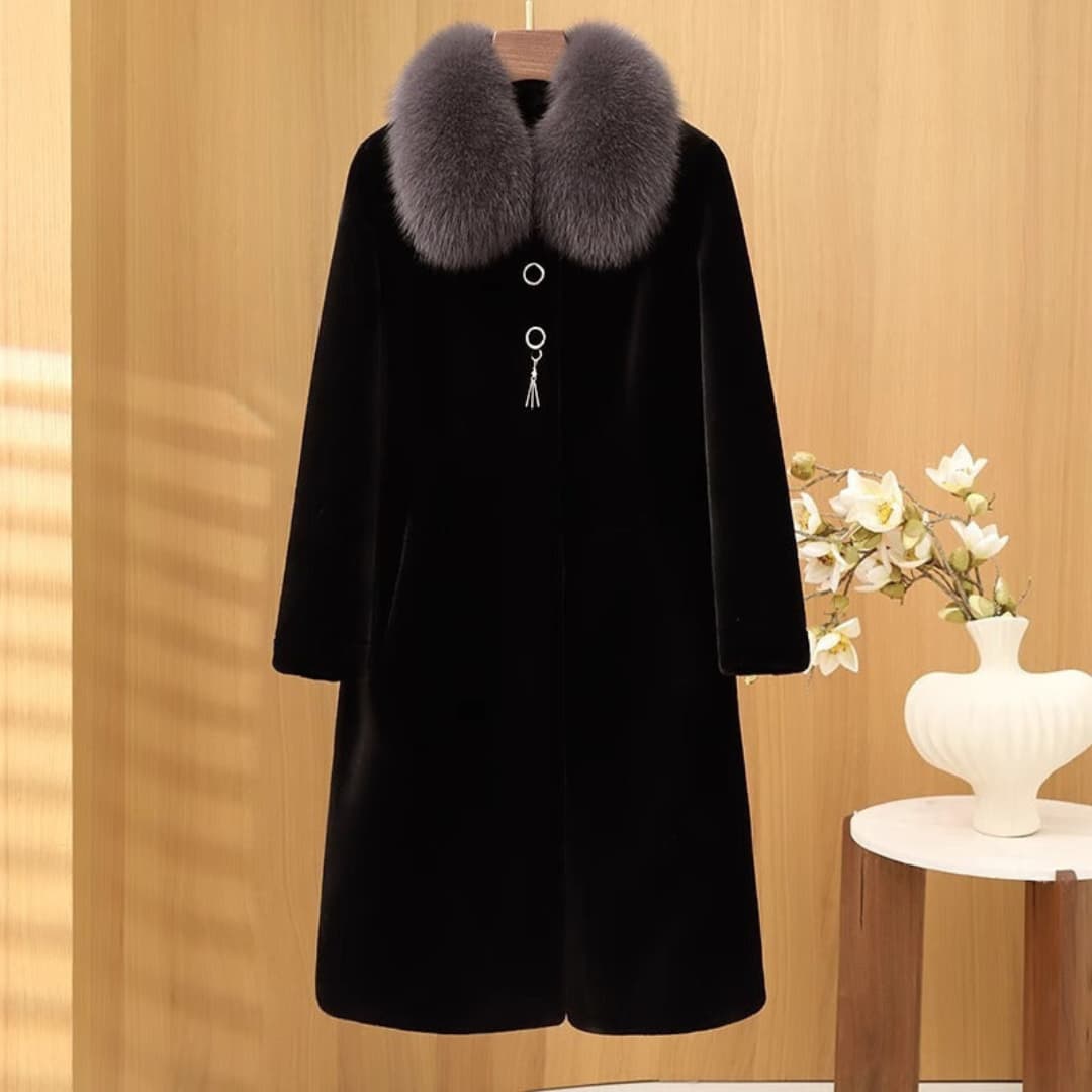 Drune | Eleganter Minkmantel mit Fuchsfell für Damen