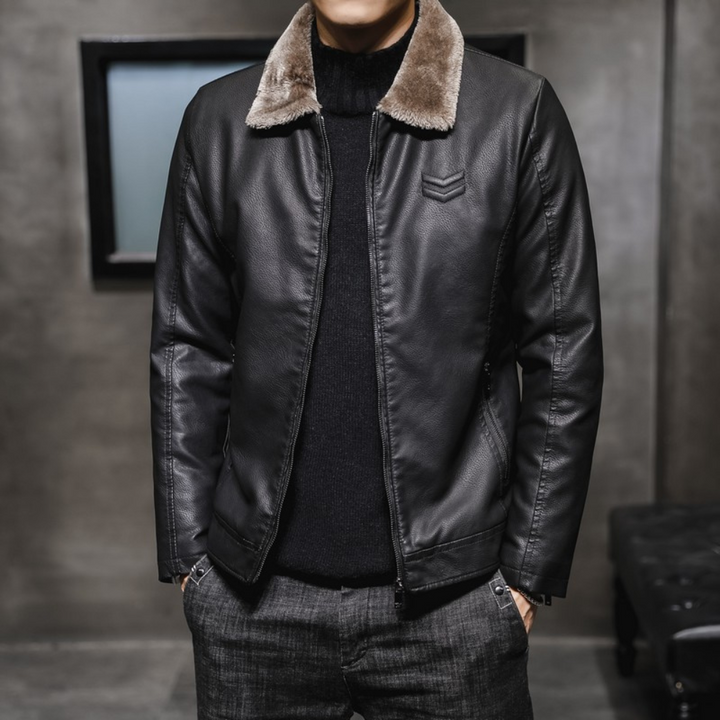 Drune | Lederjacke mit Fleecekragen für Männer