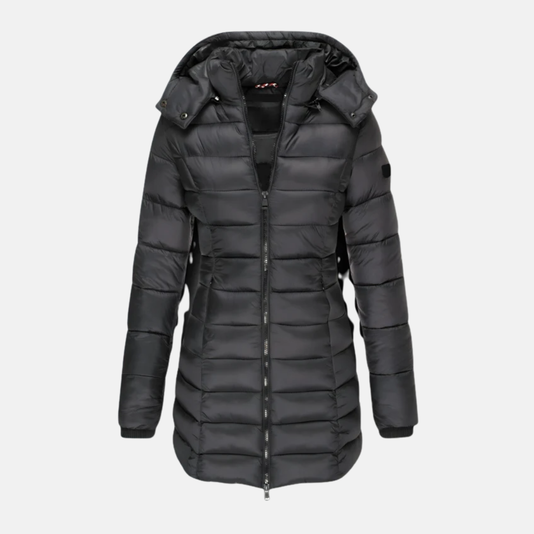 Drune | Damen Pufferjacke – Slim Fit Stepp – Kapuzen Mittelänge mit Rippbündchen
