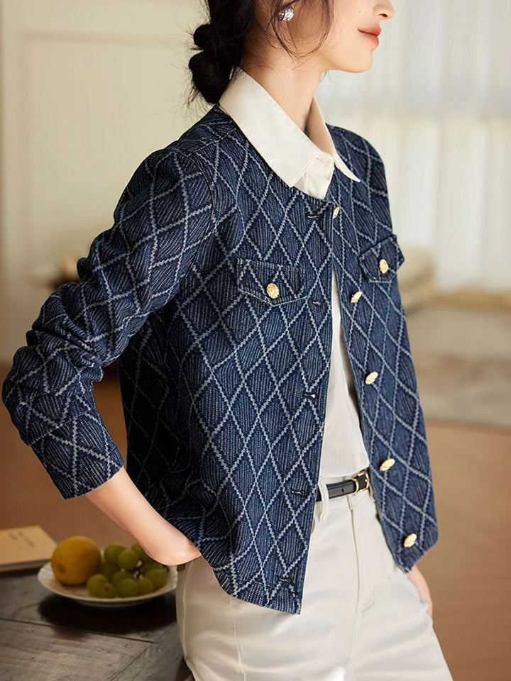 Drune | Elegante Diamant Jacquard Denimjacke