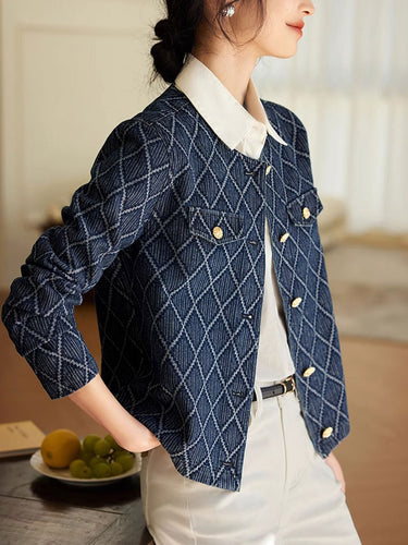 Drune | Elegante Diamant Jacquard Denimjacke
