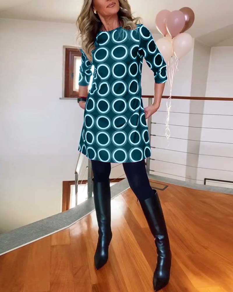 Drune | Kleid mit Rundhalsausschnitt und Kreis Print