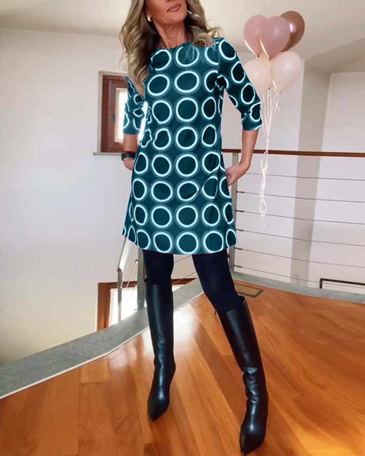 Drune | Kleid mit Rundhalsausschnitt und Kreis Print