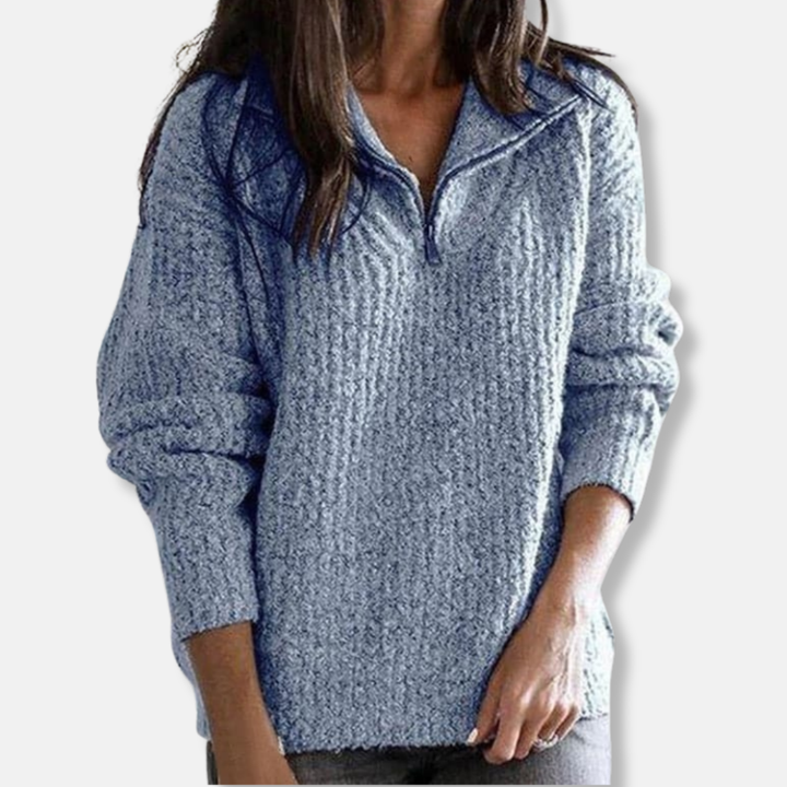 Drune | Geripptes Halb-Reißverschluss-Kragenpullover - Solider Lässiger Schnitt Pullover