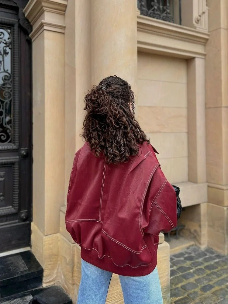 Drune | Kunstleder Bomberjacke - Lockere Passform - Veganes Leder - Streetwear-Essential