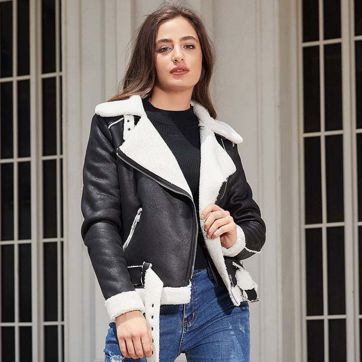 Drune | Winterjacke aus Kunstwildleder mit Fell und Gürtel