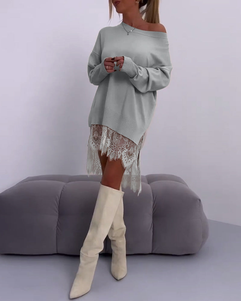 Drune | Einfarbiger Schulterfreier Schmaler Pullover
