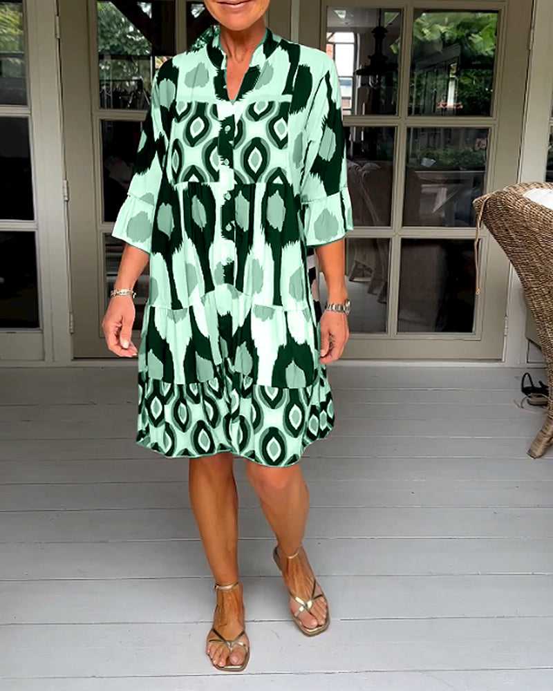 Drune A-line Kleid | Stilvolles bedrucktes Midi-Sommerkleid für Frauen mit Taschen