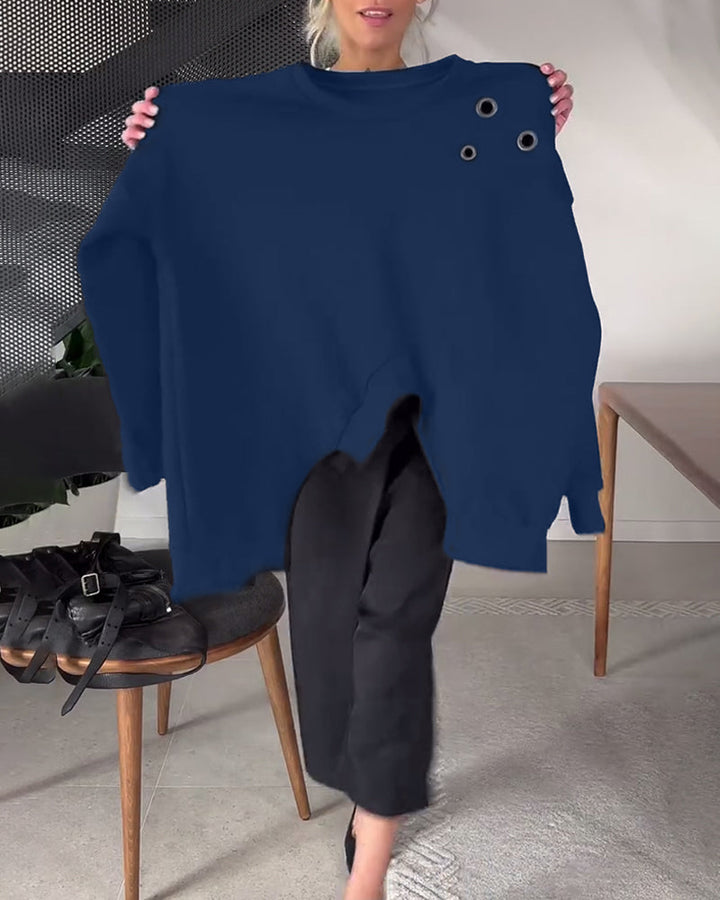 Drune | Sweatshirt mit Rundhalsausschnitt und Schlitz in Unifarbe