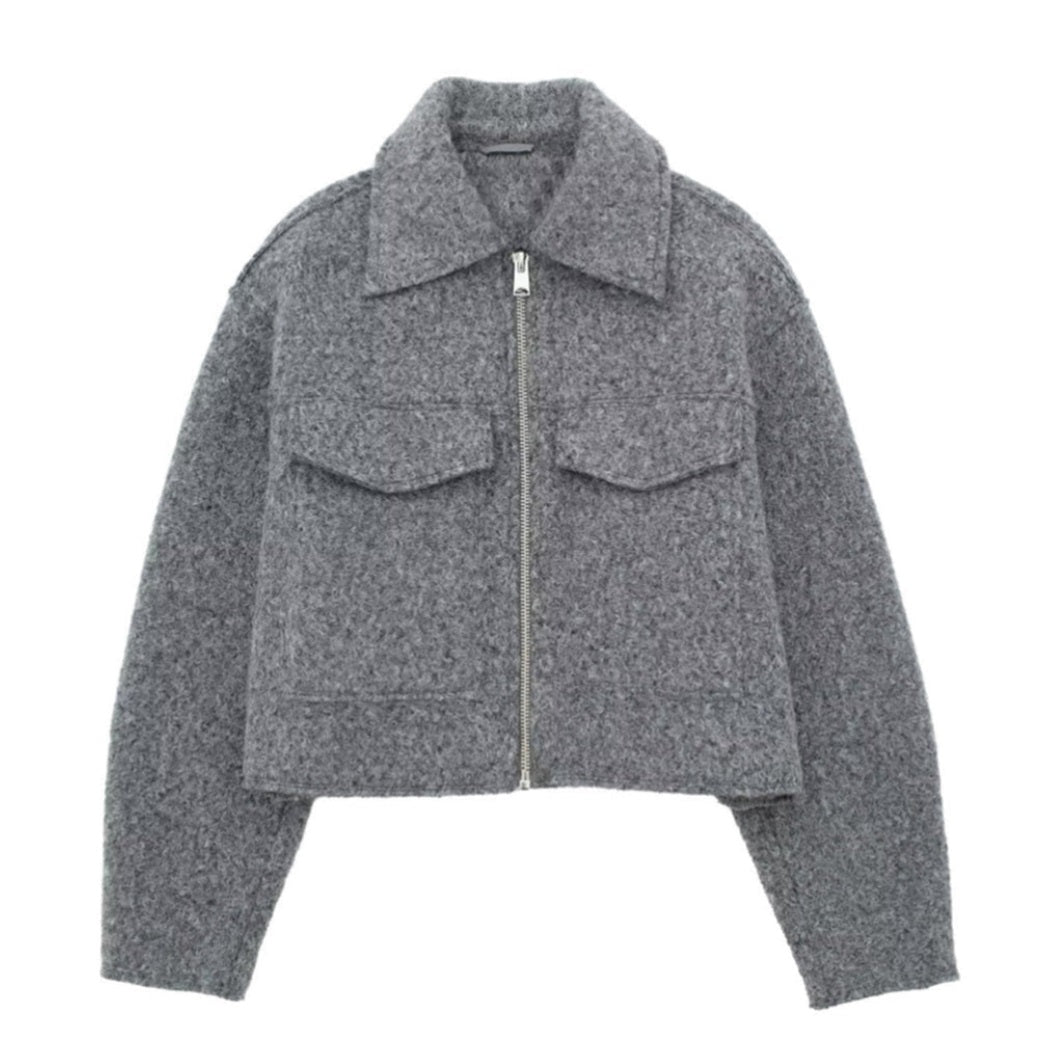 Drune | Kurze Wolljacke Scharfer Kragen Strukturiert und Warm