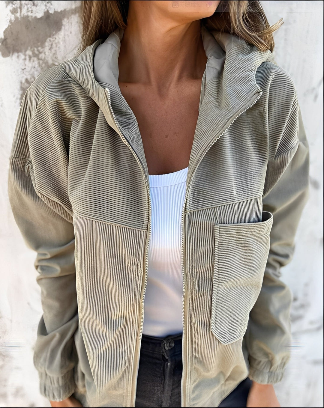 Drune | Lässige Cord-Jacke mit Kapuze für Frauen